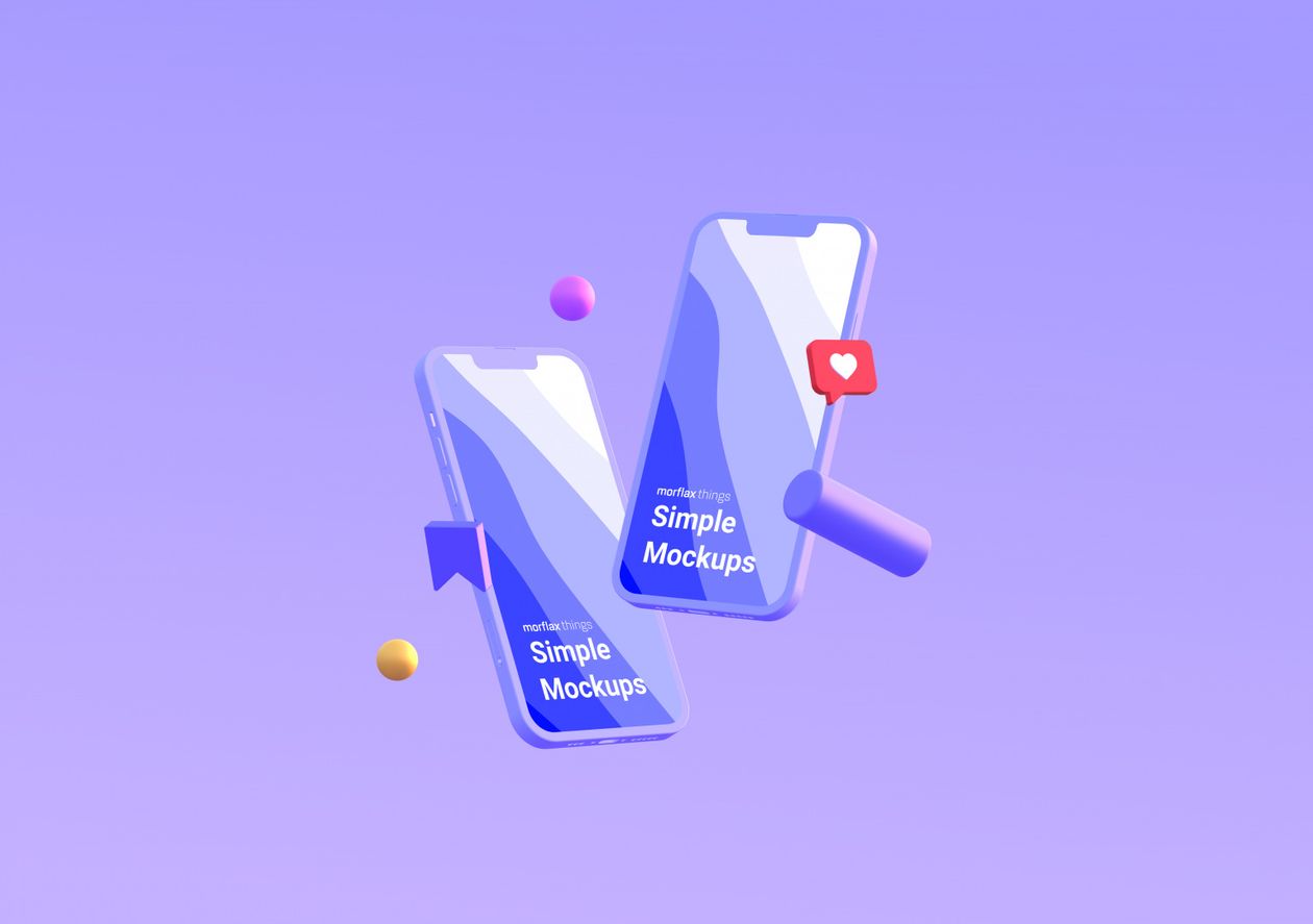 Purple iPhone Scene - 3D illustrations, mockups and icons