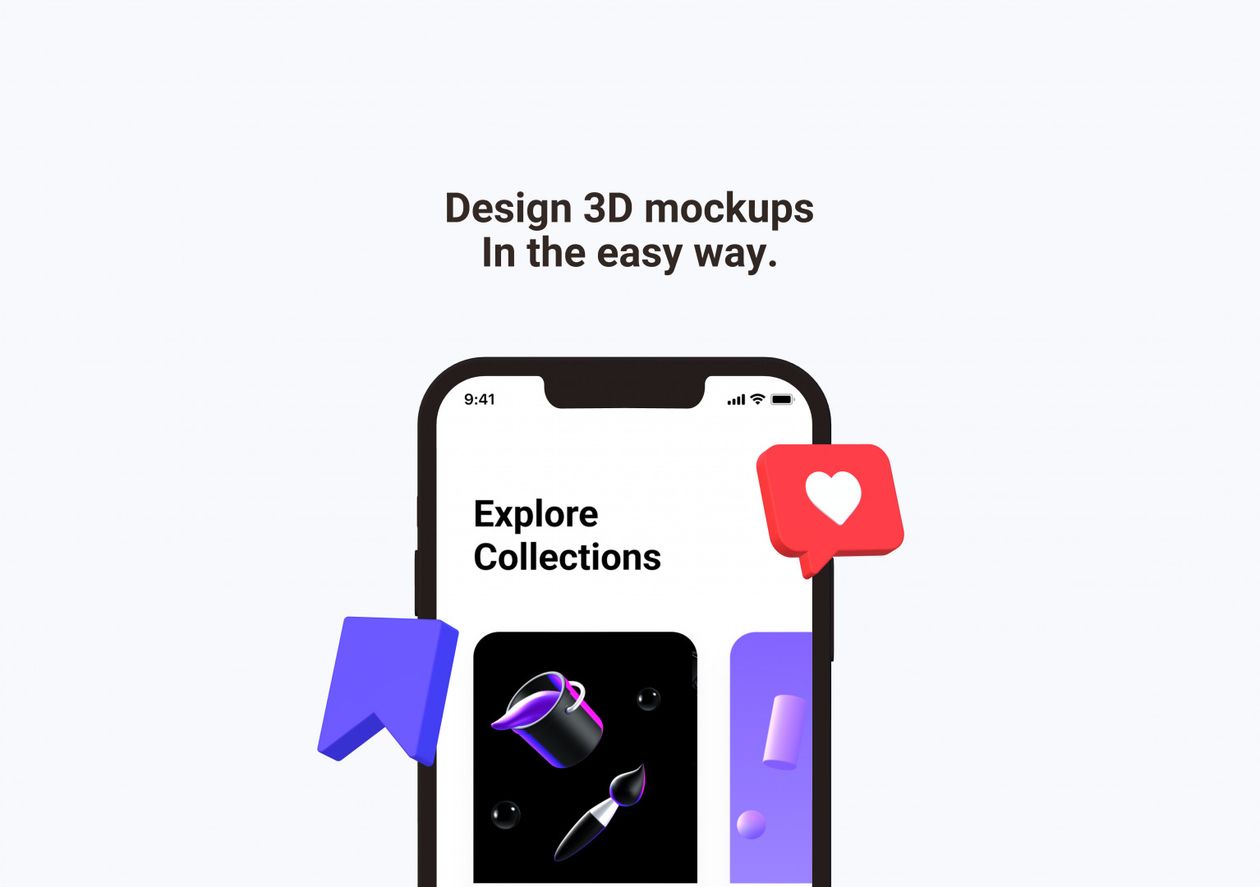 Bookmark, Like & Text - 3D illustrations, mockups and icons
