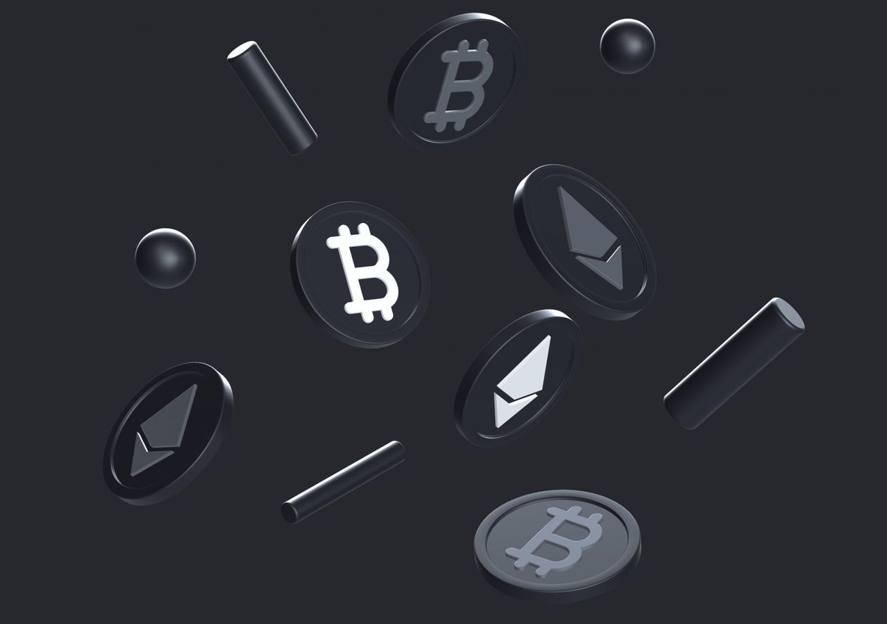 Gray crypto scene - 3D illustrations, mockups and icons