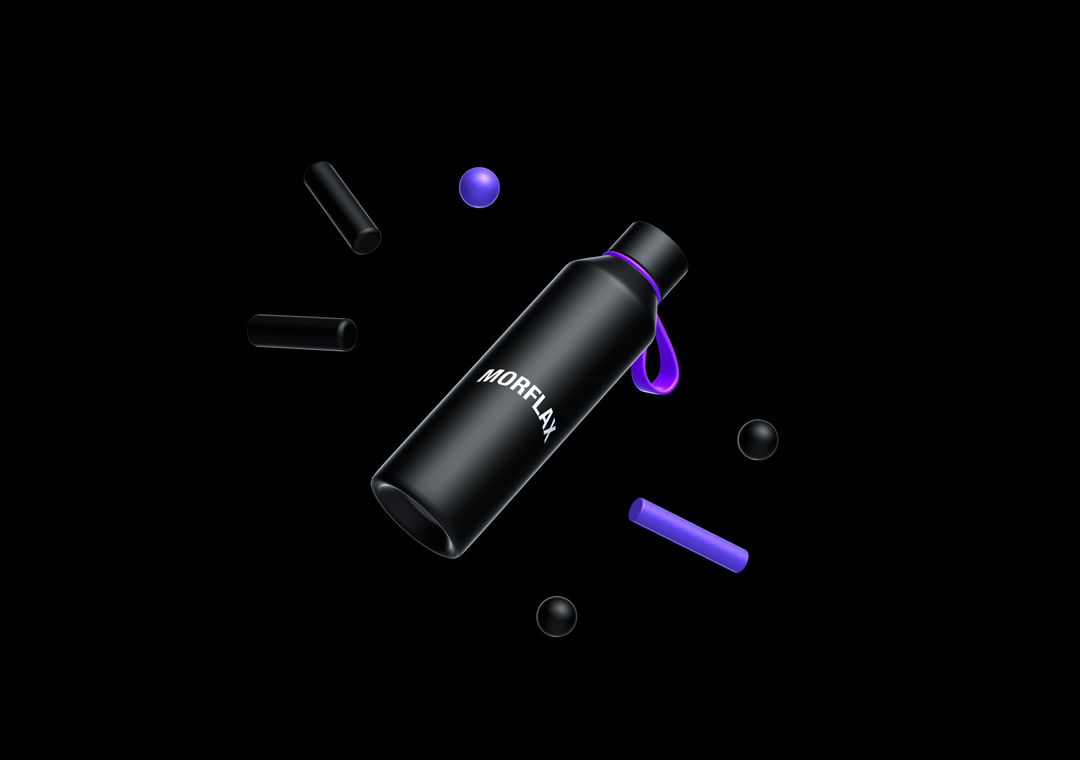 Black Water Bottle Mockup - 3D illustrations, mockups and icons