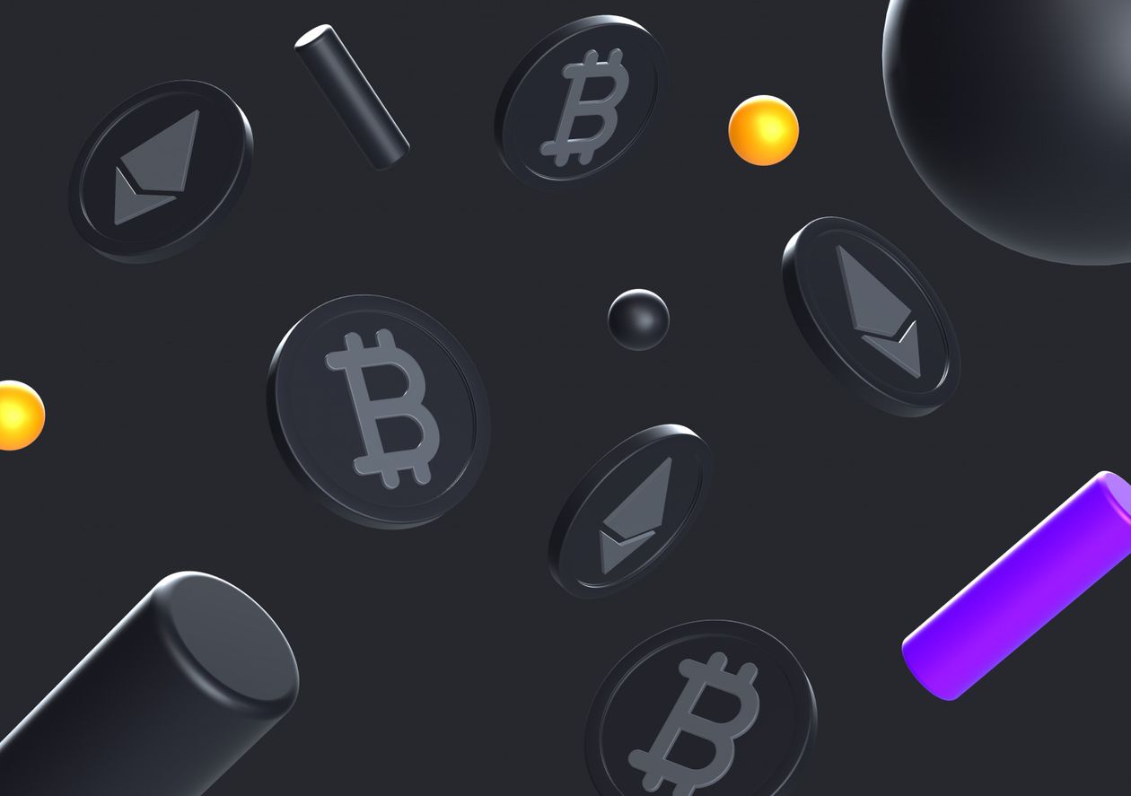 Gray crypto scene - 3D illustrations, mockups and icons
