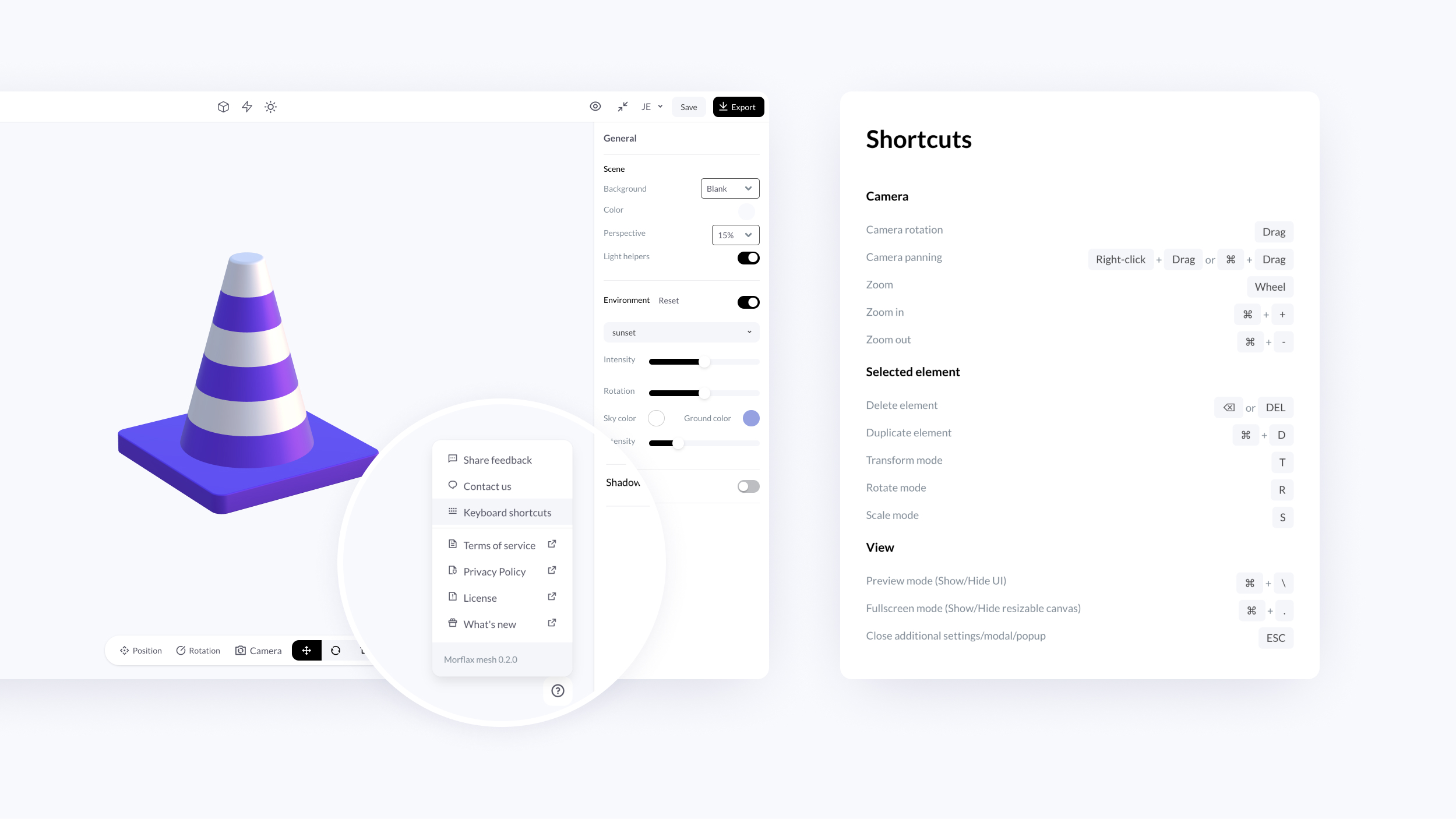 Morflax mesh - keyboard shortcuts